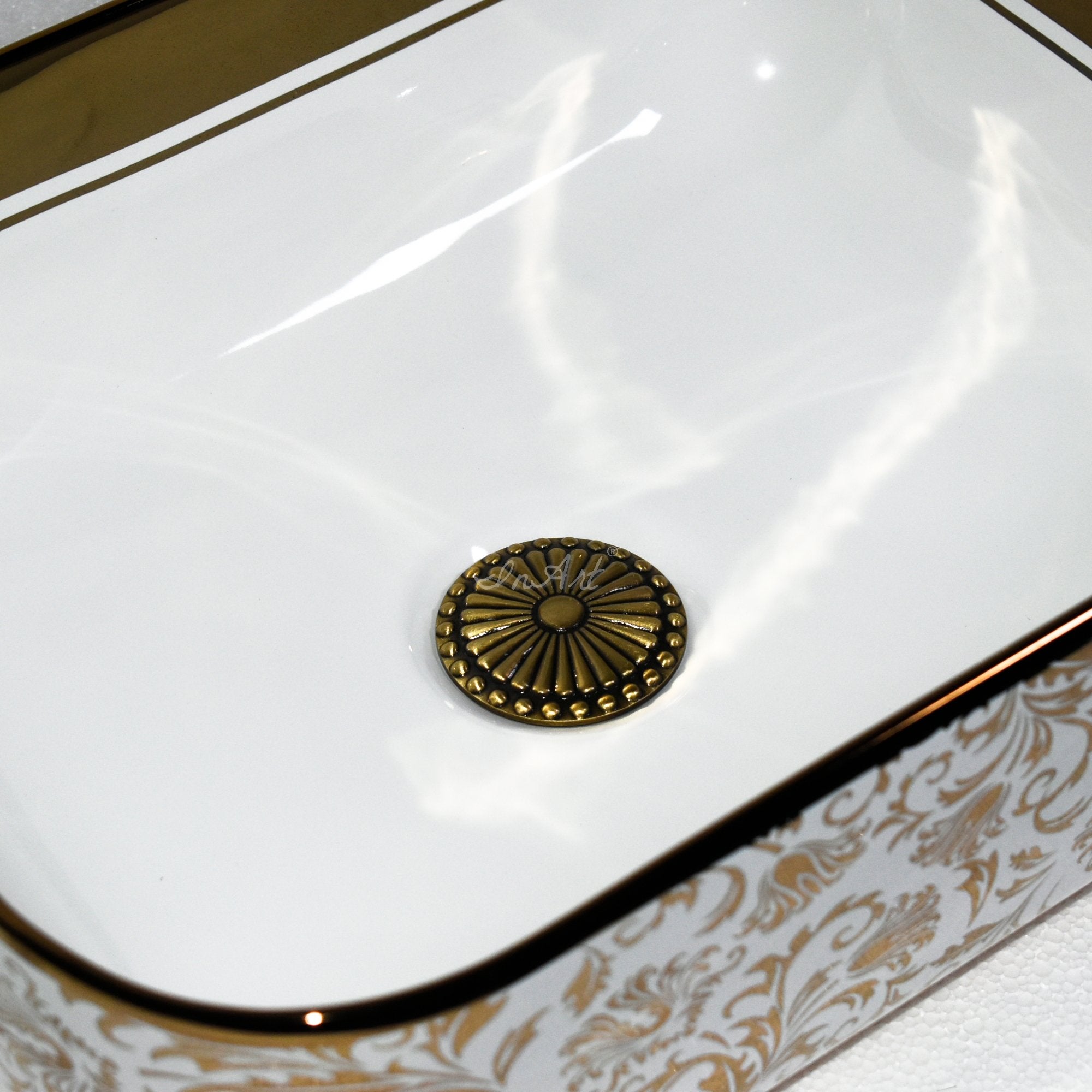 InArt Vessel Bathroom Sink Pop-Up Drain in Antique Gold Color 32 MM 5", Brass Top