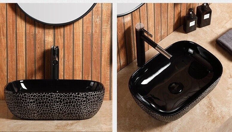 InArt Vessel Sink porcelain/Ceramic Above Counter Top Wash Basin Bathroom Vessel Sink Bowl For Lavatory 18 X 13 X 5 Inch (Black)