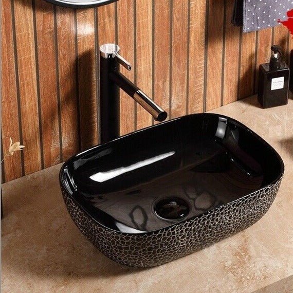 InArt Vessel Sink porcelain/Ceramic Above Counter Top Wash Basin Bathroom Vessel Sink Bowl For Lavatory 18 X 13 X 5 Inch (Black)