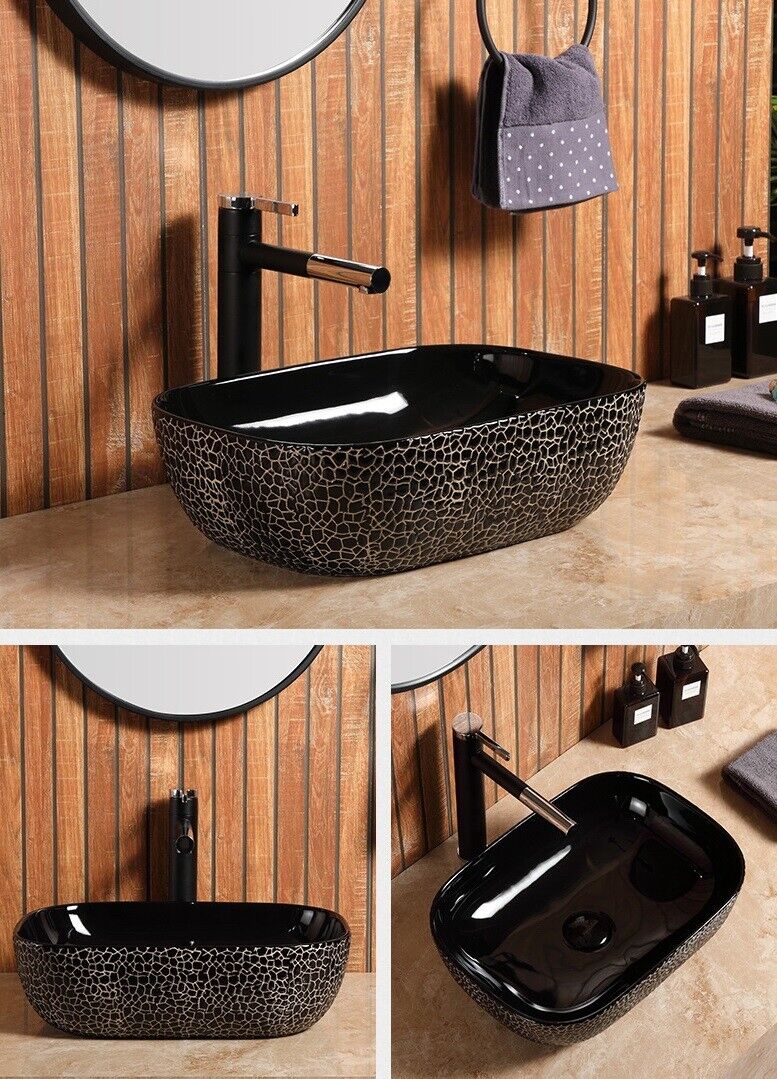 InArt Vessel Sink porcelain/Ceramic Above Counter Top Wash Basin Bathroom Vessel Sink Bowl For Lavatory 18 X 13 X 5 Inch (Black)