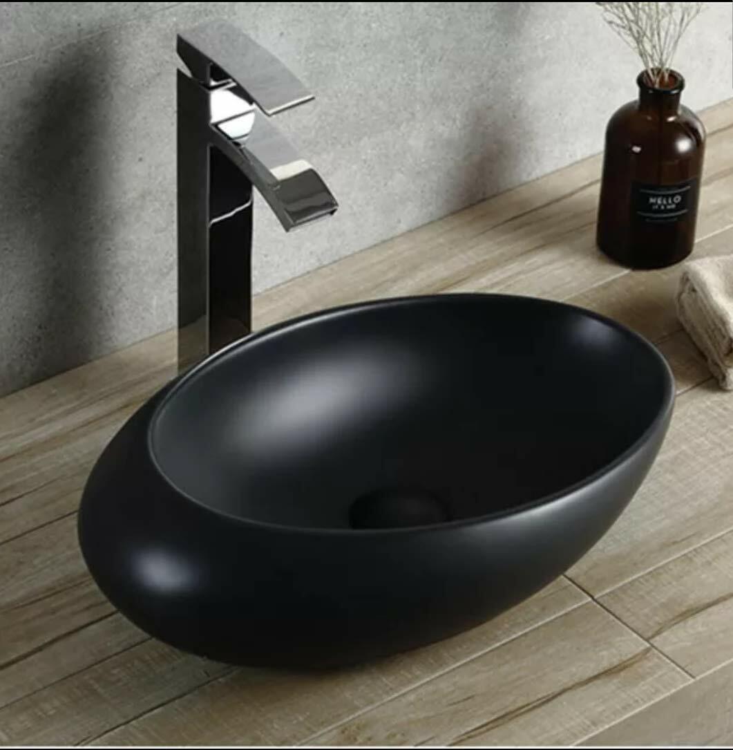 inart black matt egg shape vessel sink