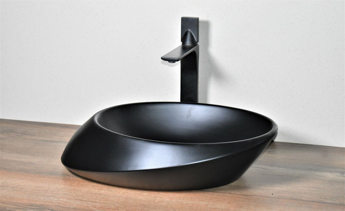 Bathroom vessel sink above counter ceramic porcelain wash basin Black Matt 