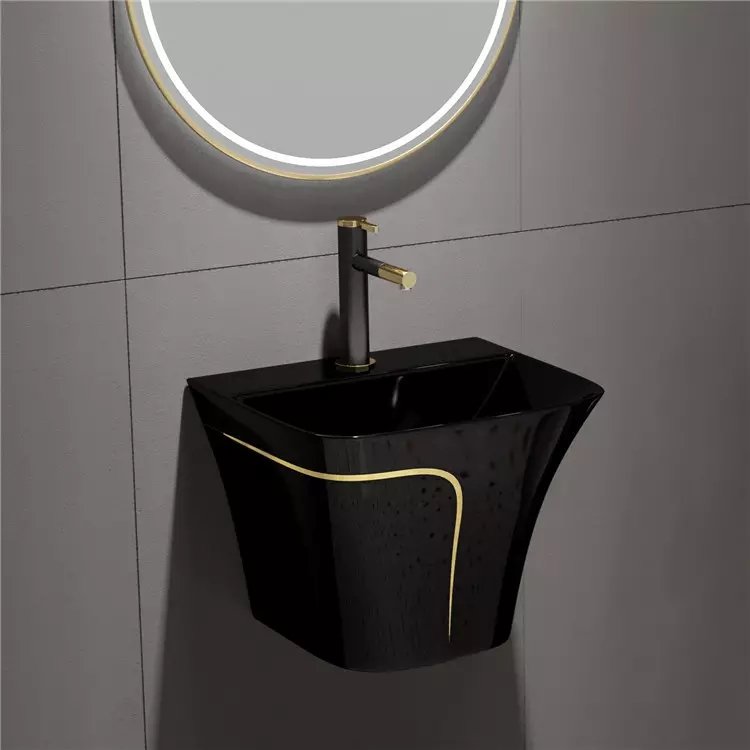 InArt Wall-Mount Pedestal Sink with Center Hole, Black Gold 49x44 CM - InArt-Studio-USA